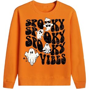 Halloween Sweatshirts for Boys Girls Spooky Vibes Pullover Long Sleeve Shirt Ghost Pumpkin Fall Clothes 1-10 Years
