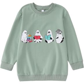 Ritatte Kids Halloween Sweatshirts Boy Girl Ghost Reading Books Graphic Sweatshirt Cute Spooky Season Crewneck Pullover Tops