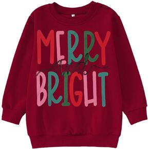 MODNTOGA Kids Boy Girl Merry and Bright Crewneck Sweatshirt Merry Christmas Sweatshirt Retro Xmas Long Sleeve Pullover Tops