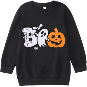 MODNTOGA Kids Boy Girl Crewneck Halloween Sweatshirt Pumpkin Ghost Graphic BOO Letter Print Halloween Shirt Long Sleeve Tops