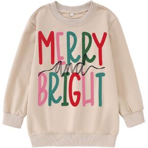 MODNTOGA Kids Boy Girl Merry and Bright Crewneck Sweatshirt Merry Christmas Sweatshirt Retro Xmas Long Sleeve Pullover Tops in Kuwait