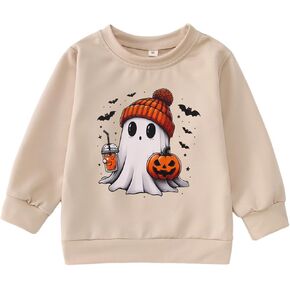 CM C&M WODRO Toddler Halloween Sweatshirt Girl Boy Pumpkin Ghost Pullover Crewneck Long Sleeve Shirt Cute Spooky Season Tops