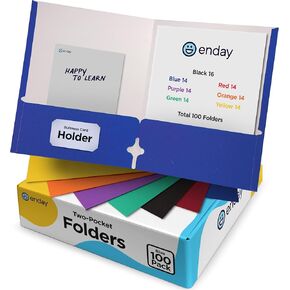 Blue Folders with Pockets 2 Pocket Folders Bulk, Two Pocket Folders for Letter Size Sheets, Bulk Paper Folders Also Available in Black, 100 Pack File Folders with Pockets - by Enday