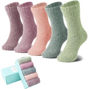 ICEIVY Fuzzy Socks For Women Warm Winter Striped Vintage Retro Crew Fluffy Slipper Socks Gifts For Women