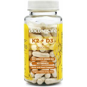 DOCTOR SAFE Vitamin D3 + K2 with Calcium & BioPerine | D3 5000iu & 100mcg of Vitamin K2 as MK-7 | Advanced Bone & Heart Support | US-Made Non-GMO Gluten-Free Easy to Swallow Capsules (60ct)