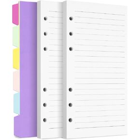 A5 Refill Paper Planner Inserts, 6-Hole Loose Leaf Paper, College Ruled Notebook Paper with Binder Dividers, Filler Paper for 6-Ring Binder Paper Punched Notebook Paper, 240 Pages, White