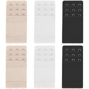 6 Pieces Bra Extenders 3 Hooks 3 Hook Women's Elastic Bra Extender Stretchy Bra Extension Strap Soft & Comfortable 3 Rows Bra Band Extender for Women Black White Skin Color Bra Extensions (3 Colors)