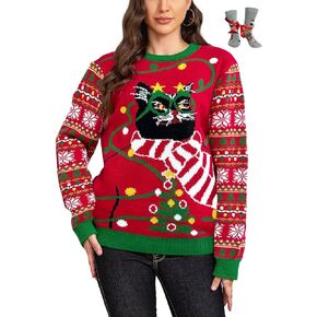 LANPULUX Ugly Christmas Sweaters for Women Pullover Christmas Sweater Funny Novelty Sweater Tops Knitted Party Jumper