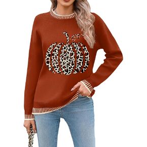 Halloween Sweaters for Woman: Funny Pumpkin Sweater Fall Knitted Pullover Sweaters Long Sleeve Tops