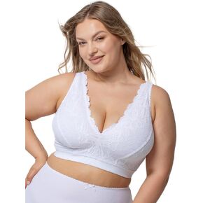 Freya Cotton Stretch Lace Women's Bra – Non-Padded, No Underwire, White, Plus Sizes B-DDD, XXL