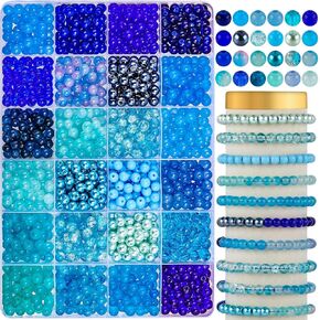 XSEINO About 1200PCS 6mm Glass Beads Bracelet Making Kit,24 Assorted Black and White Series Colorful Crystal Beads for Bracelet and Jewelry Making and DIY Crafts,Friendship Bracelets