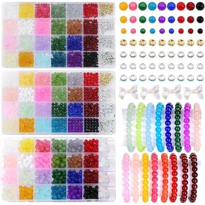 2450pcs Glass Beads Jewelry Making Kit -24 Colors 4mm/6mm/8mm Crystal Beads Bracelets for Jewelry Making Glass Beads Bracelet Making Kit DIY Crafts ,3 Box Round Beads Suitable for Beginners Adults
