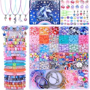AIPRIDY 3200 Pcs Unicorn Jewelry Activity Kit,Clay Beads Bracelet Making Kit,Flat College Style Beading for Friendship Jewelry Making,Crystal Time Gem Ring Gifts,DIY Crafts for Teen Girls