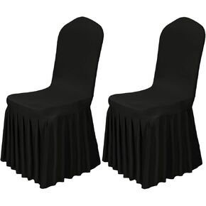 Babenest 4pcs Chair Cover with Long Skirt, Washable Universal Parson Chair Protector, Anti-Dirty Stretchy Dining Room Skirted Chair Slipcover Extended Version for Home, Hotel, Ceremony, Party(White)