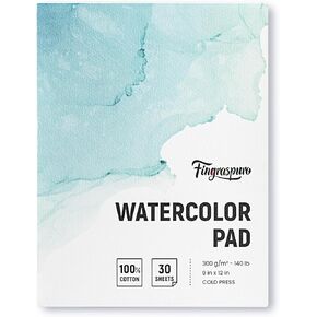 Fingraspuro Watercolor Paper Pad 9x12 Inch, 30 Sheets, 100% Cotton, Acid-Free, Cold Pressed, for Painting, Drawing, Art Journaling, Professional Artist Quality