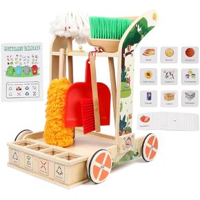 Kids Cleaning Set for Toddlers 8 PCS Montessori Cleaning Toys with Broom Mop Dustpan Duster Categorize Garbage Wooden Detachable Pretend Playing Tools for Kids Housekeeping