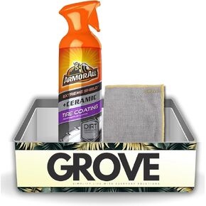 GROVE Ceramic Tire Coating Spray 16 oz Bundle with Microfiber Cloth - Tire Shine Spray for Long-Lasting, Non-Greasy Protection and Dirt Repellent Finish - (2 Items)