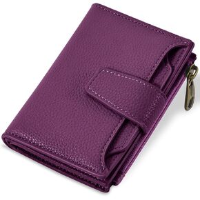 Small Wallet Women RFID Blocking Genuine Leather Bifold Compact Card Holder for Women with Zipper Coin Pocket 4 ID Windows
