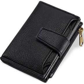 Small Wallet Women RFID Blocking Genuine Leather Bifold Compact Card Holder for Women with Zipper Coin Pocket 4 ID Windows