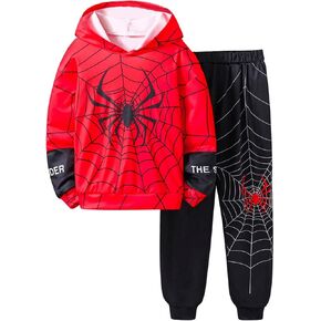 SHENHE Boy's 2 Piece Sweatsuits Letter Spiderweb Print Long Sleeve Hoodie and Sweatpants Set