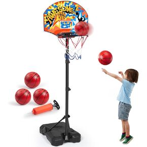 JOYIN Kids Basketball Hoop، ارتفاع قابل للتعديل 2.8 قدم - 6.2 قدم طفل كرة السلة هوب للأطفال في الأماكن المغلقة في الهواء الطلق لعب كرة السلة المحمولة للبنين الفتيات سن 3 4 5 6 7 8 هدية