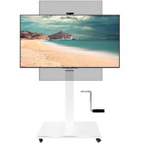 Rolling TV Stand with Stepless Lift,Mobile TV Cart for 42-75inch TVs with Rotating,Portrait to Landscape,Height Adjustable Portable TV Stand with Wheels Holds up to 110lbs,Max VESA 600x500mm (XZSY-02)