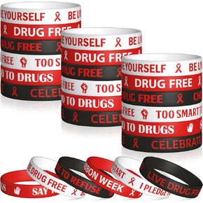 WATINC Red Ribbon Week Silicone Bracelets Set, Drug Free Red Ribbon Week Awareness Stretch Wristbands, Motivational Inspirational Rubber Bracelet Anti Drugs Events Gifts for Men Women Teens(120Pcs)