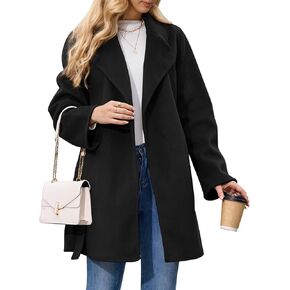 Women's Wool Blend Coat with Pockets Mid-Long Winter Overcoat, Thick Wool & Pea Coats jacket with Belt