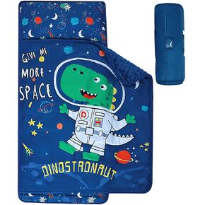 Toddler Nap Mat with Removable Pillow & Minky Blanket, Extra Large Preschool Kids Sleeping Bag for Boys & Girls, Roll Up Nap Mats for Daycare