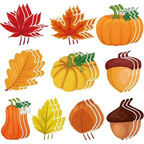 Nezyo 60 Pcs Fall Party Decoration Autumn Bulletin Cutouts Thanksgiving Leaves Paper Cut Pumpkins Acorns Decoration Cutouts for Fall Holiday Party DIY Supplies Classroom Home Chalkboard Decor(Fall)
