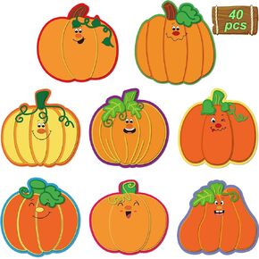 Blulu Pumpkin Cutout Decoration Pumpkins Cardboard Cutouts with Glue Point for Classroom School Bulletin Board Fall Theme Thanksgiving Halloween Party, 5.9 x 5.9 Inch(40 Pieces)