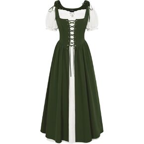 Scarlet Darkness Women Renaissance Dress Peasant Medieval Dress Short Sleeve Maxi Dress in Kuwait