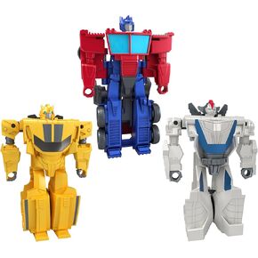 Transformers 1-Step Flip Heroes 3-Pack, 4-Inch Wheeljack, Bumblebee, and Optimus Prime Action Figures, Kids Easter Toys or Basket Stuffers, Age 6+