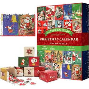Advent Calendar Puzzle 2024 Christmas Puzzle for Adults 1000 Pieces, PICKFORU Countdown to Christmas Calendar Vintage Jigsaw Puzzle, Winter Holiday Puzzle