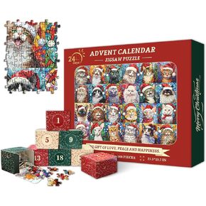 PICKFORU Christmas Advent Calendar 2024 Puzzles for Adults 1000 Pieces, Cat Mosaic Stained Glass Puzzle Countdown Calendar, Colorful Animal Christmas Jigsaw Puzzles as Home Decor