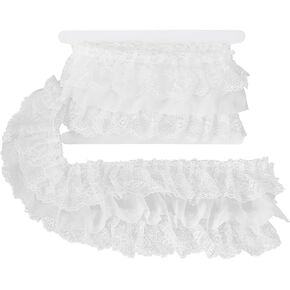 GORGECRAFT 2 Yards 3-Layer Pleated Lace Trim 11cm Wide Ruffled Lace Ribbon Floral Embroidered Gathered Edging Trimmings with 5.5cm Width Tulle Chiffon Fabric for DIY Sewing Craft Dress Gown, Lilac