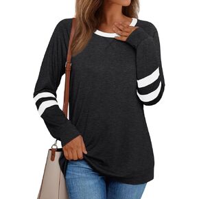 AUTOMET Womens Long Sleeve Shirts Color Block Casual Crewneck Tops Tshirt Basic Tees Fall Fashion Clothes Outfits 2024