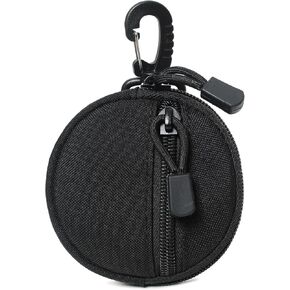 Coin Pouch, Round Coin Bag with Zipper and Carabiner, Change Purses Small Organizer Bags Canvas for Home, Coin Purse Keychain Pockets for Waist Pack (Black)