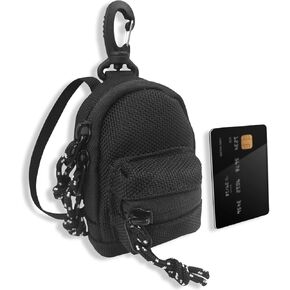 Jewssi Coin Pouch for Men, Small Change Purse Keychain Wallet Bag for Women, Cute Mens Zipper Belt Car Holder, Mini Backpack Accessories. (Black)