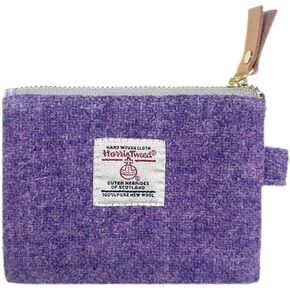 Harris Tweed Mini Coin Purse Handmade Lipstick Bag Vintage British Portable Credit Card ID Wallet with YKK Zipper for Women men (Pink Plaid)