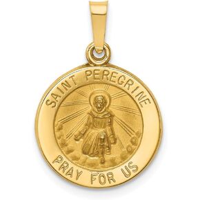Sonia Jewels 14k Yellow Gold Catholic Patron Saint Peregrine Medal Brushed Matte Finish Pendant Charm - 18mm x 15mm