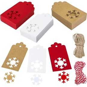 Christmas Tags for Gifts 150 Pcs Holiday Gift Tags with String, Christmas Name Tags Labels Hollow Snowflake Christmas Gift Wrap Kraft Paper Crafts Party Supply with 100 Feet Twine（Red White Kraft）