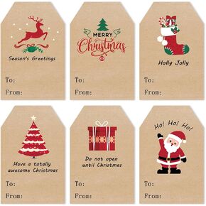 COCHIE Christmas Gift Tags Stickers, 96Pcs Christmas Gift Labels Stickers, Self-Adhesive Christmas Name Tags for Xmas Gifts Wrap Presents Boxes Decoration, 2 x 3 Inch, Natural Kraft Paper Stickers