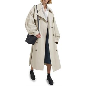 Tankaneo Womens Double Breasted Long Trench Coat Oversized Classic Lapel Belted Overcoat