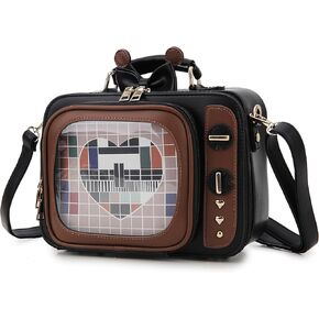 Women TV Shape Ita Bag Retro Television Shoulder Bag Design Ita Backpack with Inserts Unique female Clear Windows Anime Display Crossbody Bag for Enamel Pins Display
