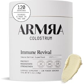 مسحوق ARMRA Colostrum™ الفاخر، الذي يتغذى على العشب، ومناعة صحة الأمعاء والجلد والشعر، يحتوي على أكثر من 400 من العناصر الغذائية النشطة بيولوجيًا، ومتوفر بيولوجيًا قويًا، وكيتو، وخالي من الغلوتين والدهون (بدون نكهة | 120 حصة)