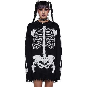 Dolls Kill Fractured Fate Skeleton Sweater by Trickz N' Treatz - Cozy Oversized Sweater with Skeleton Graphics