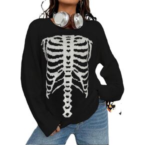 MARZXIN Halloween Sweaters Womens Casual Long Sleeve Round Neck Loose Holiday Fall Pullovers Tops