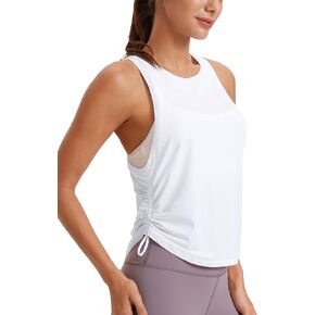CRZ YOGA Pima Cotton Women Racerback Sleeveless Workout Tops High Neck Ruched Side Tank Top Athletic Casual Loose Shirts