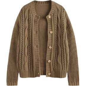 LILLUSORY Women's Cardigan Sweaters Cable Knit Crochet Fall Jackets Button Up 2024 Trendy Outfits